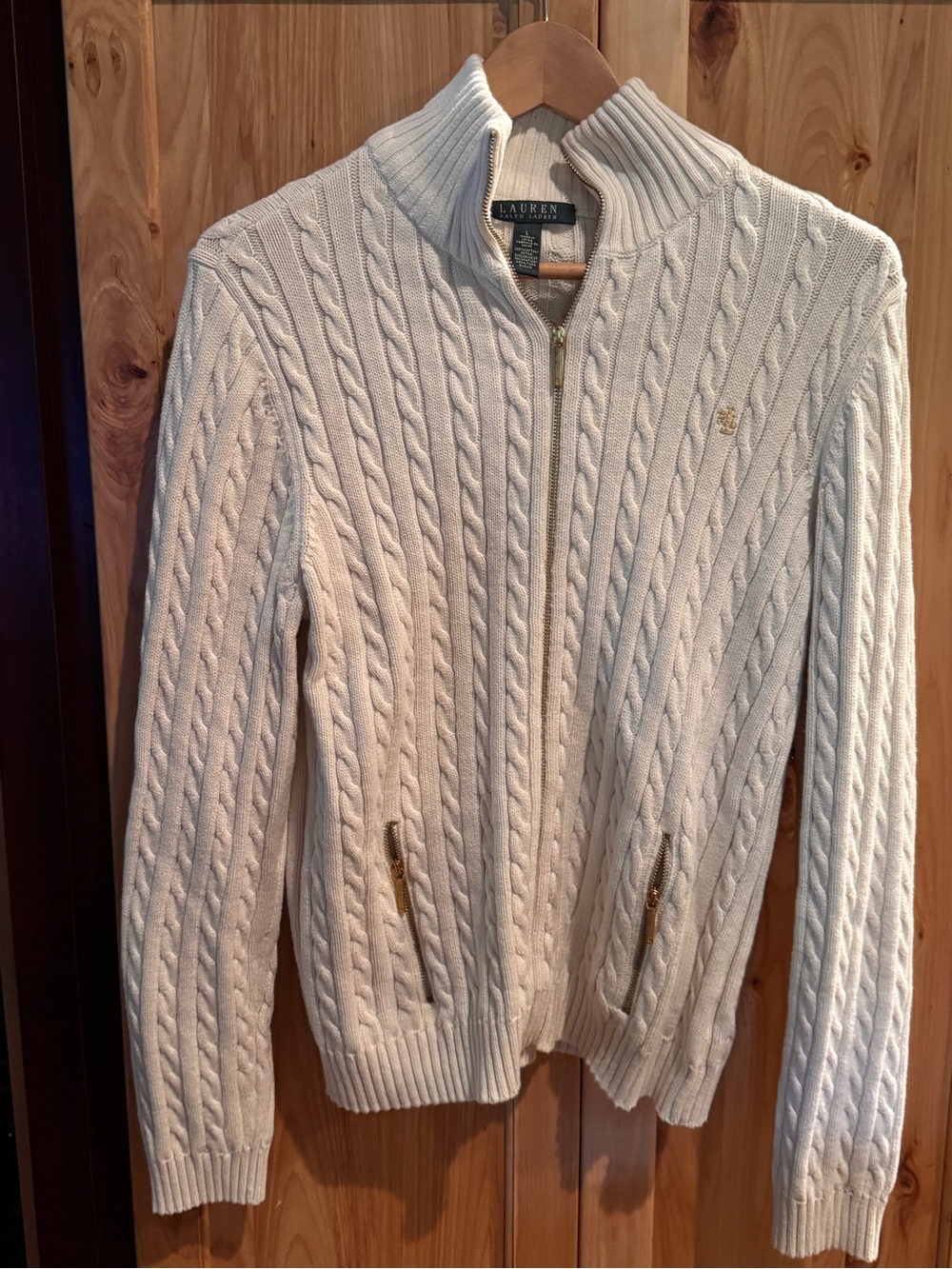 Ralph Lauren Ivory Cable-Knit Zip Cardigan